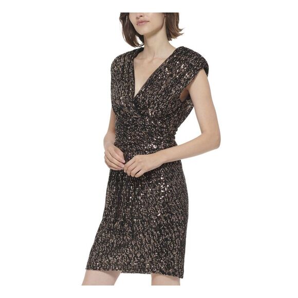 NWT CALVIN KLEIN Womens Black Lined Cap Sleeve Above The Knee Sheath Dress 6 - Picture 3 of 5